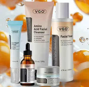 VGO Skincare 5-Step Routine Daily Care Gift Set - All-in-One Solution for Complete Facial Clean Care with Amino Acid Cleanser, Toner, Serum, Eye Cream, & MoisturizerApply
