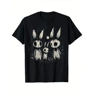 Creepy Cute Bunny Rabbits Horror Goth Grunge Alt Aesthetic Themed T-Shirt. Suitable As A Halloween Gift For People Who Like Alternative Style. 100% Cotton Black T-Shirt. S - XXXL. Streetwear Round Neck Menswear Tshirt