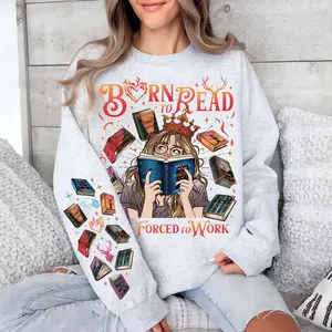 Throne Of Glass Sweatshirt Print on Sleeve, Born To Read Force To Work TOG  Shirt, Fantasy Romance Book Shirt, Throne Of Glass Bookish Sweatshirt, Booktok Shirt