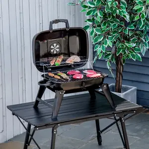 【US-based sellers】14" Portable Grill, Small Charcoal Grill for Outdoor Cooking, BBQ, Camping, Enamel Coated, Folding Legs, Black