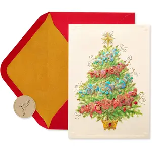 Christmas Cards Boxed with Envelopes, Peace and Happiness, Christmas Tree (12-Count)
