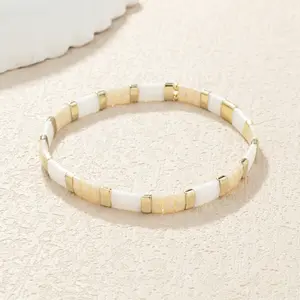 KELITCH New Miyuki Tila Beads Stretch Bracelets Stackable Friendship Bracelets Charm Jewelry 6.75 Inches Waterproof Lightweight Comfortable Ideal Gift
