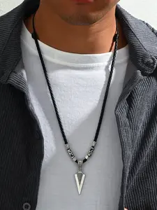 Vintage Arrow Pendant Necklace, Braided Leather Cord, Antique Silver Color Triangle Design, Unisex Fashion Jewelry, Casual Trendy Jewelry