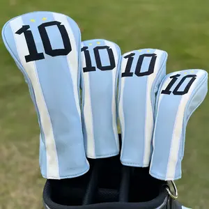 Messi 10 Style Football Club Head Cover, Golf Club & Wood Head Covers, Exquisite Embroidery Technology Gift for Outdoor Enthusiasts
