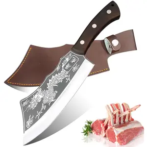 High carbon steel hand-forged chef knife, a must-have for kitchen chefs, hand-forged for chopping bones, cutting vegetables, cutting fruits, with sheath，household knife