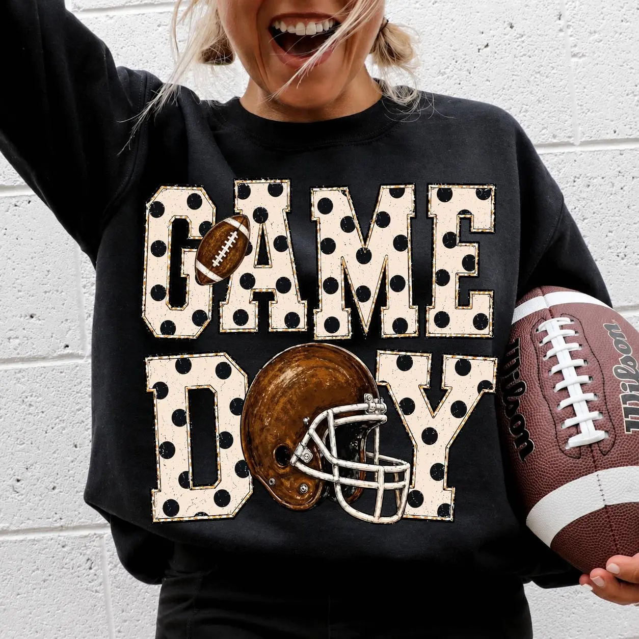 Preppy Game Day Polka Dots Sweatshirt T-shirt, Touchdown, Football Helmet, Friday Night Lights Design, Varsity Football Mom Shirt, Fall Sports