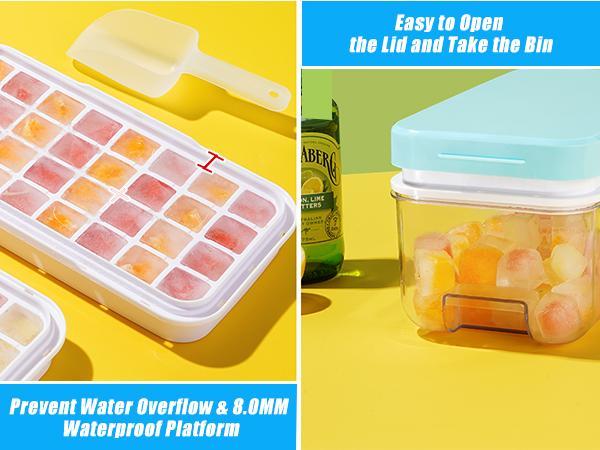 Flycity Stackable Ice Cube Tray Set with Lid and Bin – 64/96 Cubes,BPA Free,Easy-Release Ice Molds for Freezer,Includes Scoop Containers Utensils
