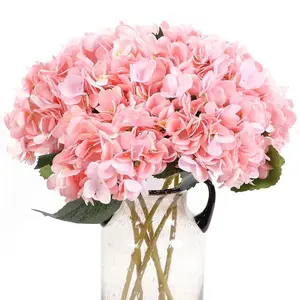 6 Pcs Faux Hydrangeas – Silk Artificial Flowers with Stems, Pink, for Home and Party Table Centerpieces