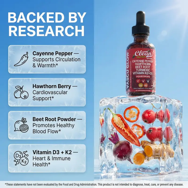 Clean Nutra BOGO | Cayenne Pepper Drops Supplement + Hawthorn Berry, Vitamin D3 K2, Organic Beet Root Powder, Ceylon Cinnamon, Turmeric Curcumin, Panax Ginseng & More Health Wellness Supplement Liquid Drops – Vascu Glow