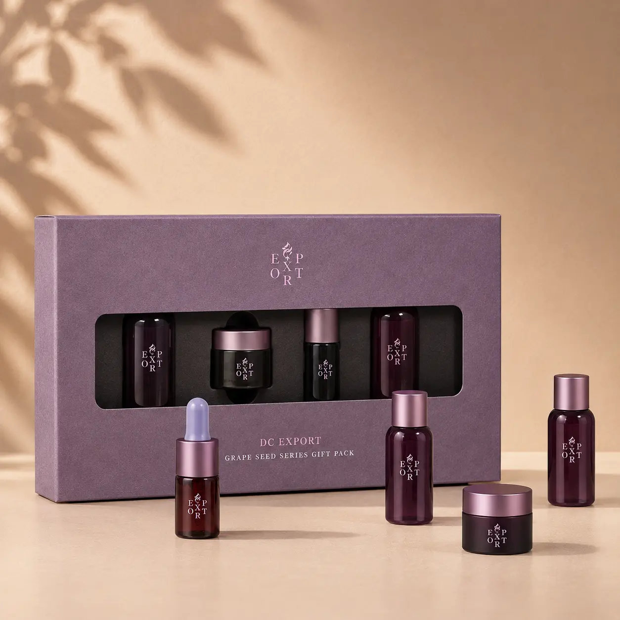 DC EXPORT Grape Seed Antioxidant Anti-Aging Skincare Set- Mini 4-Piece Anti-Aging Routine with Toner, Serum, Emulsion & Cream, Grape Complex + Yeast Ferment, Hydrating, Firming & Nourishing Skincare Set for Dry & Sensitive Skin, Travel Size