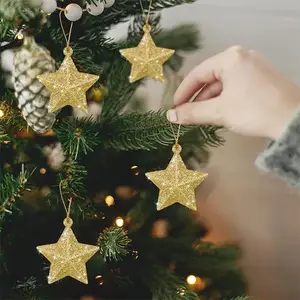 Glitter Star Shaped Christmas Tree Decoration, 24pcs/set 6 Colors Shiny Exquisite Hanging Ornament, Festive & Party Supplies for Home Party Decor