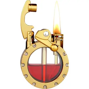 Vintage Trench Lighter, Steampunk Lighter, Kerosene Copper Lighters, Cool Lighters with Visible Gas Tank, Great Choice for Men Dad Husband, Gold (Fuel Not Included)