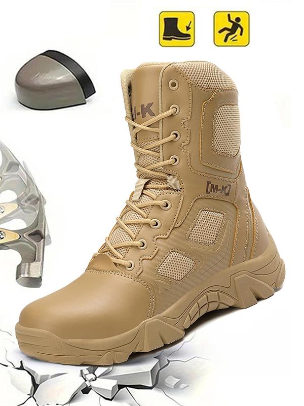 Men's Letter Pattern Steel Toe Boots, Casual Breathable Comfortable Non-slip Work Boots, Fashionable Safety Industrial & Construction Boots, Boy