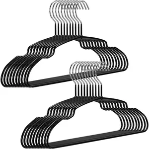 20 Pack Rubber Coated Metal Clothes Hangers, 16-Inch Non-Slip Slim Coat Suit Hangers, Space Saving Metal Hangers with Notches for Dress, Camisole, Shirts