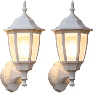 Outdoor Wall Lantern, Exterior  Wall Sconce Light Fixture, White Front Porch Light Wall Mount for Garage, Patio, Yard, FDS2542EW (Bulb Included) 2-Pack