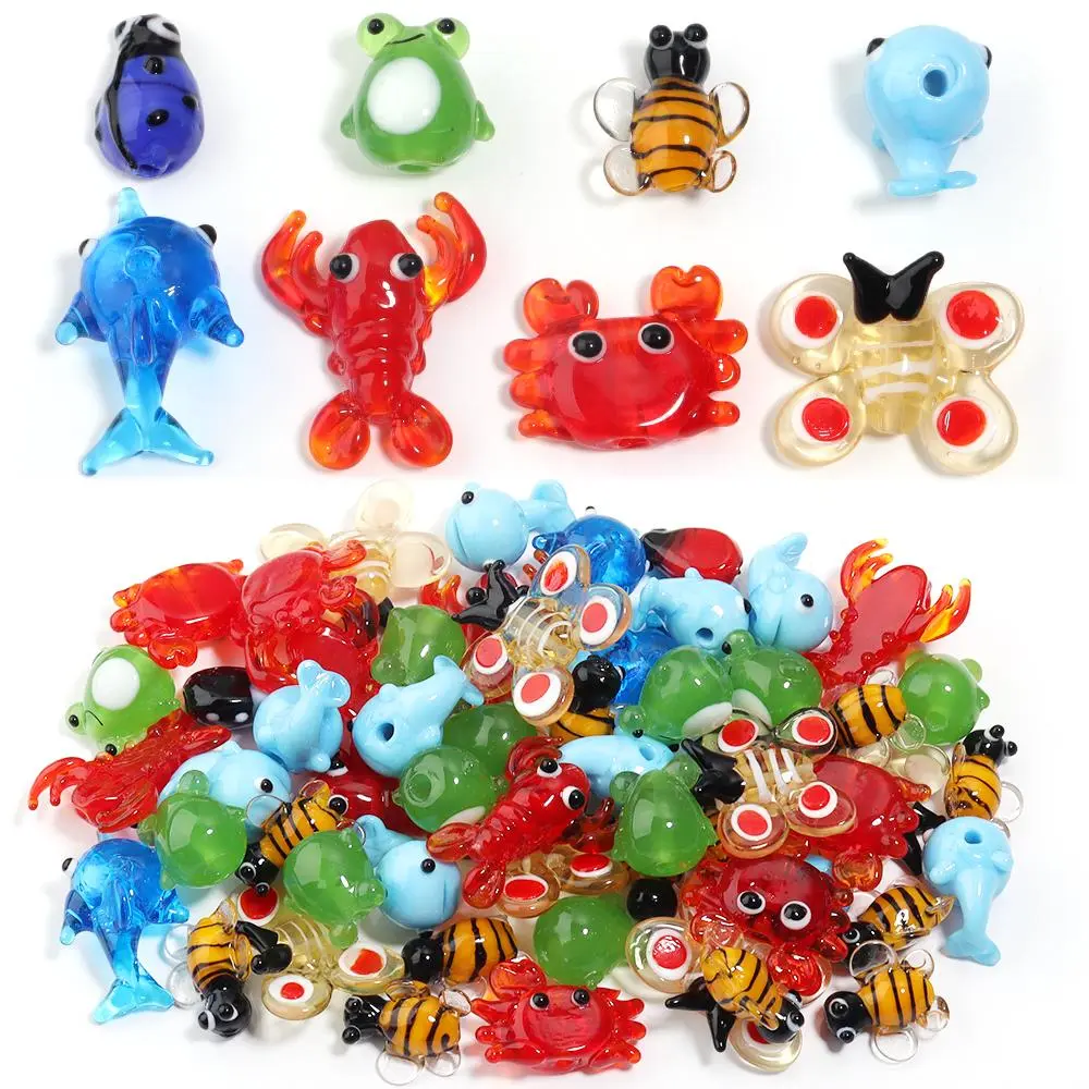 2-10pcs/Lot Cartoon Crabs Shrimp Fish Animal Lampwork Beads for Jewelry Making Glass Beads Loose Spacer Beads DIY Bracelet