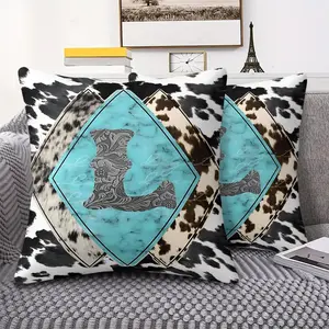 Turquoise Diamond & Cowhide Pattern Throw Pillow, Digital Print 45cm Square Cushion Includes Pillow Insert with Luxurious Gray 'L' Design, Perfect Home Decor for Sofas & Bedrooms, Artistic Layered Look, Zipper Closure, Stylish & Chic Accent
