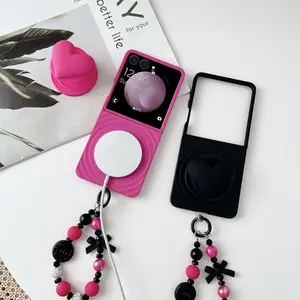 Wave ripple jelly color magnetic phone case, with a magnetic heart-shaped stand, comes with a bracelet, hard PC back plate protective phone case Accessories suitable for Samsung Galaxy Z Flip7, Z Flip7FE, Z Flip6, Z Flip5