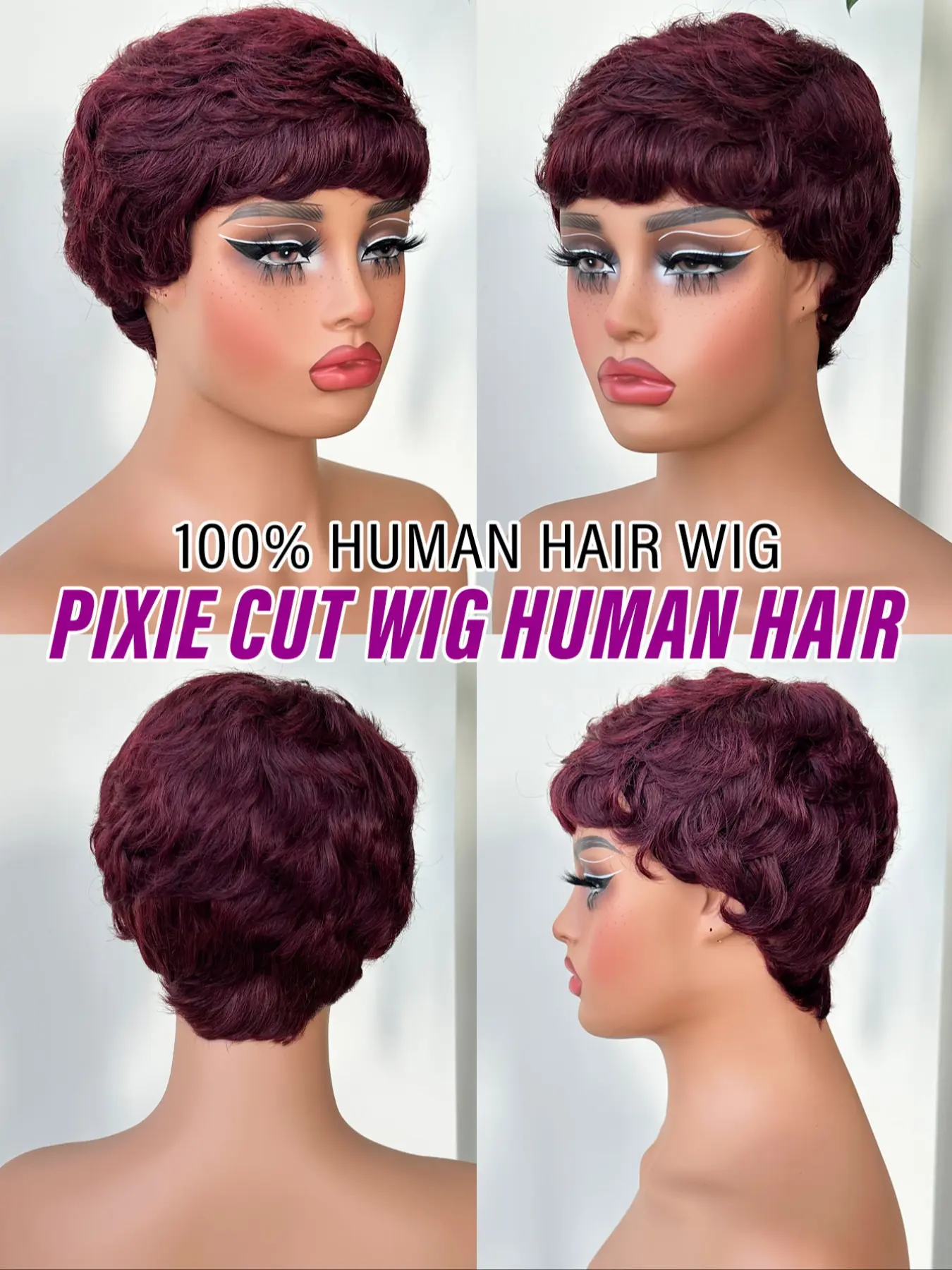 Glueless Short Layered Pixie Cut Straight Human Hair Wig With Bangs Side Part Yargel Pixie Cut Human Hair Wig for Black Women - Glueless  main image 2