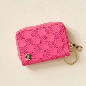 Hot Pink Check Zip Around Wallet