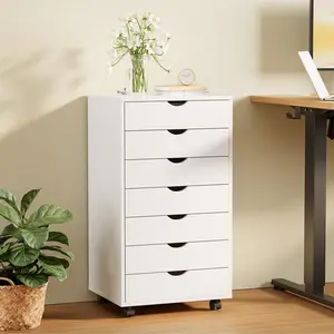 Mobile Vertical File Cabinet 7 Drawer Wood Chest Organizer, Printer Table Dresser With Wheels For Office Study