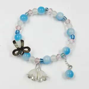 Dainty Blue Lily of the Valley Beaded Bracelet | Cute Bow Charm Adjustable Bracelet for Women Fairycore Daily Wear