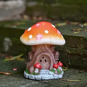 Outdoor Solar Elf Mushroom House Resin Statue, Glowing Garden Decoration, Magic Fairy House Ornament, Perfect Housewarming Gift