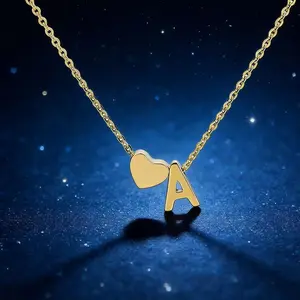 Fashionable Versatile Alphabet Letter Peach Heart & Love Heart Combo Necklace