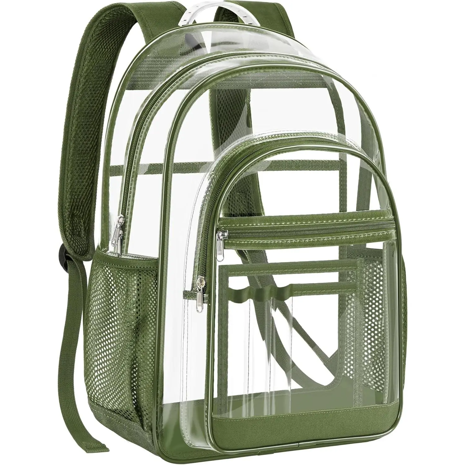 Clear Backpack,17" Large Heavy Duty Transparent Backpack with Multi-pockets See Through Bag for College, Travel, Workplace  - Green