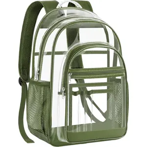 Clear Backpack,17" Large Heavy Duty Transparent Backpack with Multi-pockets See Through Bag for College, Travel, Workplace  - Green