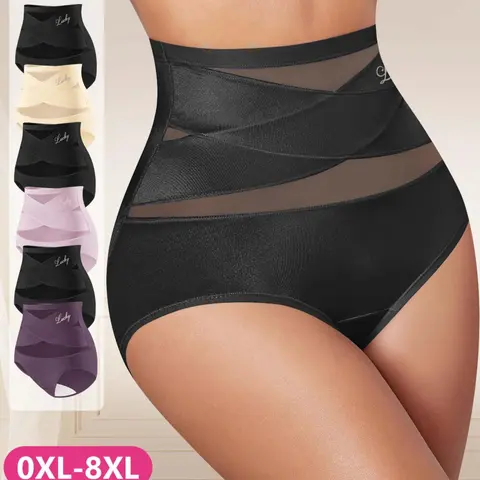 Morelect Women's High-Waisted Seamless Triangle Underwear, Breathable Mesh, Waist Cinching, 6-Pack, All Seasons, High Waisted Panties