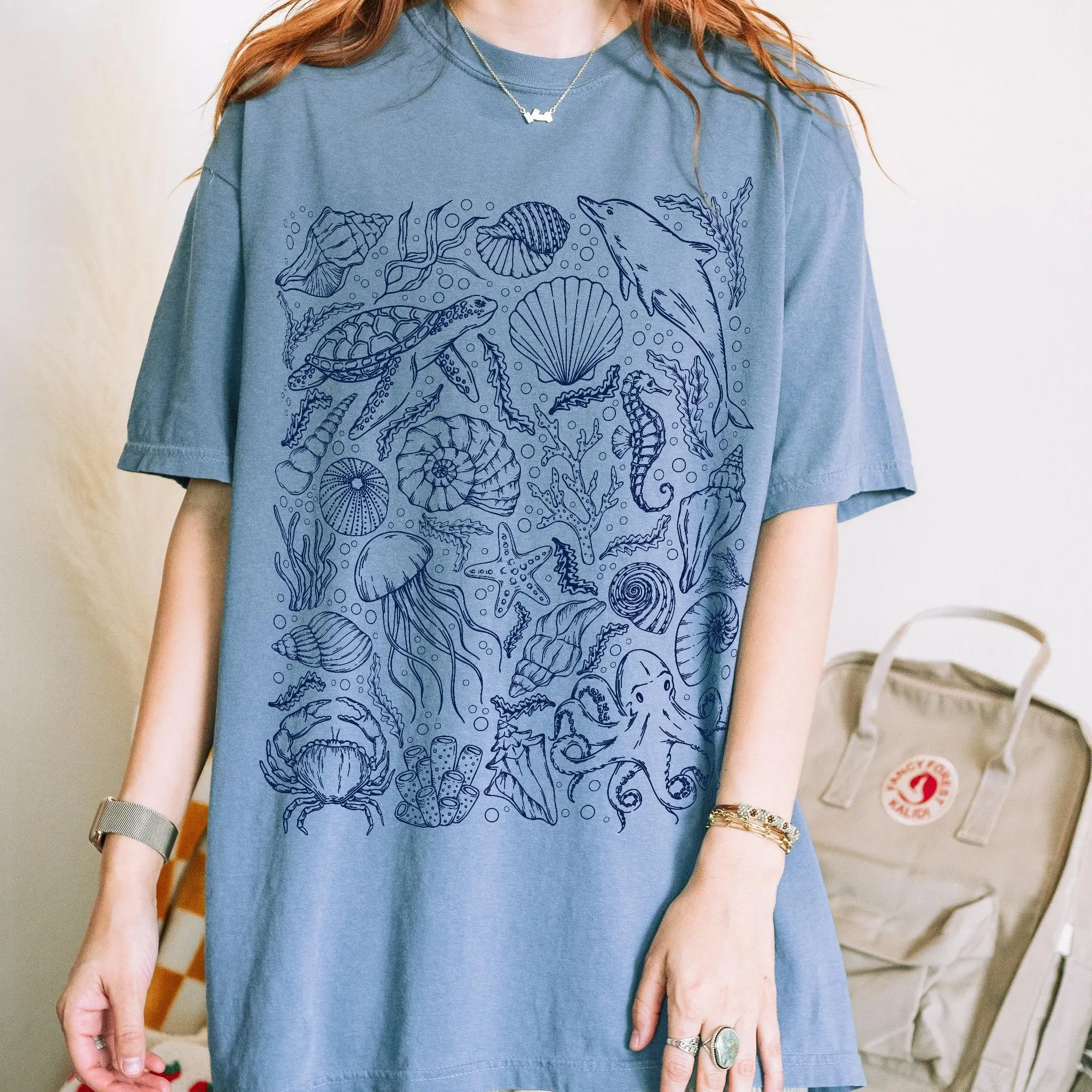 Comfort Colors Retro Ocean Animal T-shirt, Sea Life Beachwear Shirt, Ocean Lover Gift, Beach Cotton T-Shirt, Trendy Sea Creature Summer Tee