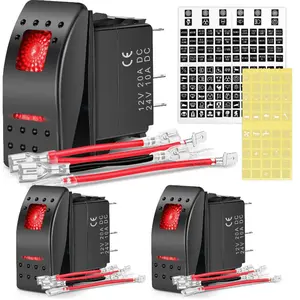Nilight 3Pcs 5Pin SPST On/Off Rocker Switch Red