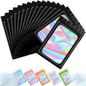 100 pcs Black Mylar Holographic Bags Packaging Bags,Clear Resealable Bag Foil Pouch Bag for Food Storage and Lipgloss,Jewelry,Eyelash Packaging for Small Business(2.4x3.9Inch)