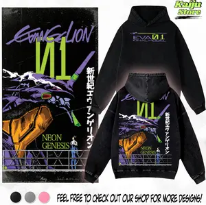 EVA-01 NEON GENESIS EVANGELION Washed Heavy Cotton T-Shirt | Tanktop | Hoodie | Sweatshirt,  Unisex Anime Manga Tee and Evangelion Fans Fabric Menswear Top Tshirt Clothing Collar Seamless Streetwear Hoodie Kangaroo Graphic Tee Merch Gift