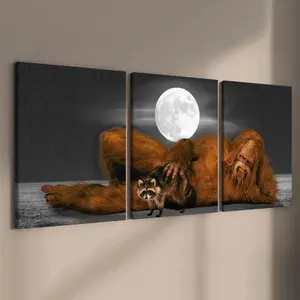 3-Piece Wood Framed Canvas Art Set, Fun Yeti & Bear Posters, Modern Art Design Wall Decor for Living Room, Bedroom, Office, Waterproof High-Definition