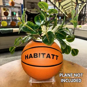 Habitatt Happy Basketball Planter Set - Basketball Decor - Room Decoration - Office Decoration - Pencil Holder -Yellow Planter -Vase for Flowers