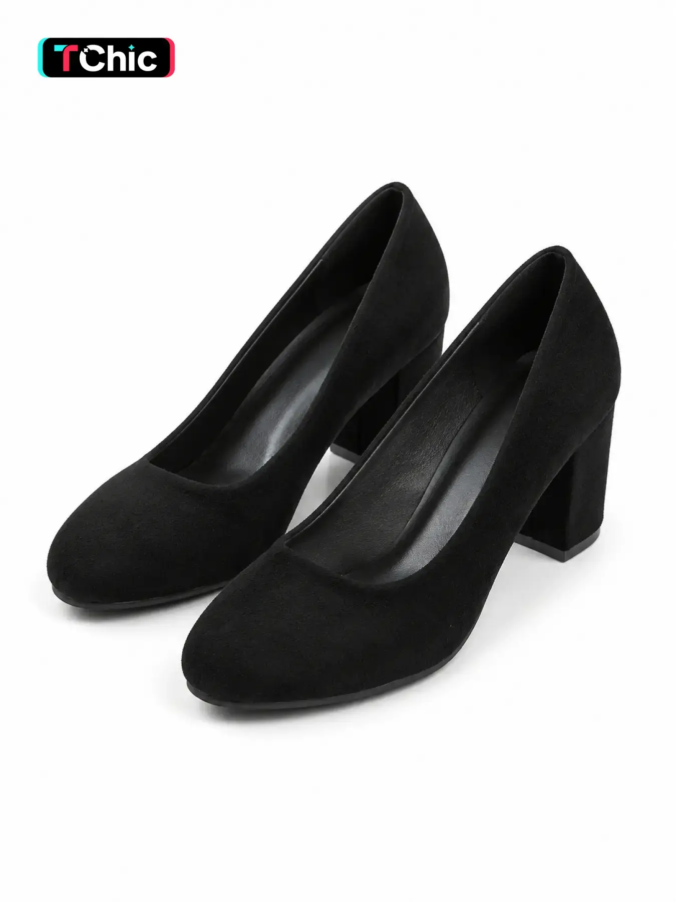 Office Siren Black Suede Pumps Classic Stylish Round Toe Block Heel High Heels Elegant Work Shoes Classy Heeled Shoe