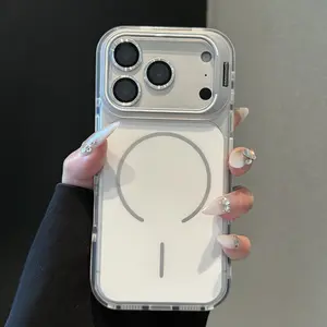 Solid Color Invisible Lens Stand, Slim Magnetic Ring,  Electroless-Plated Lens, Minimalist Shockproof Design, Transparent Frame, Soft Edge Hard Shell, Compatible With iPhone 17, 16, 15, 14, 13, 12Pro Max