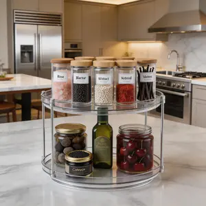 2 Tier Lazy Susan Turntable Organizer 9.25" Small Rotating Turntable Organizer for Condiment, for Cabinet, Kitchen, Pantry, Countertop, Bathroom, Vanity, Medicine Cabinet Organizer, Clear