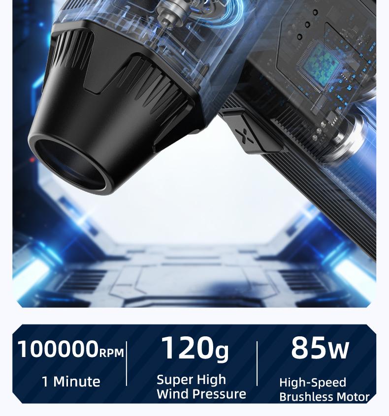 Powerful Turbo Fan 140,000 RPM Mini Portable Jet Fan Compressed Air Duster Keyboard Cleaner Type-C Rechargeable Handheld Blower for Cars PCs Snow Removal with 3-Speed Settings