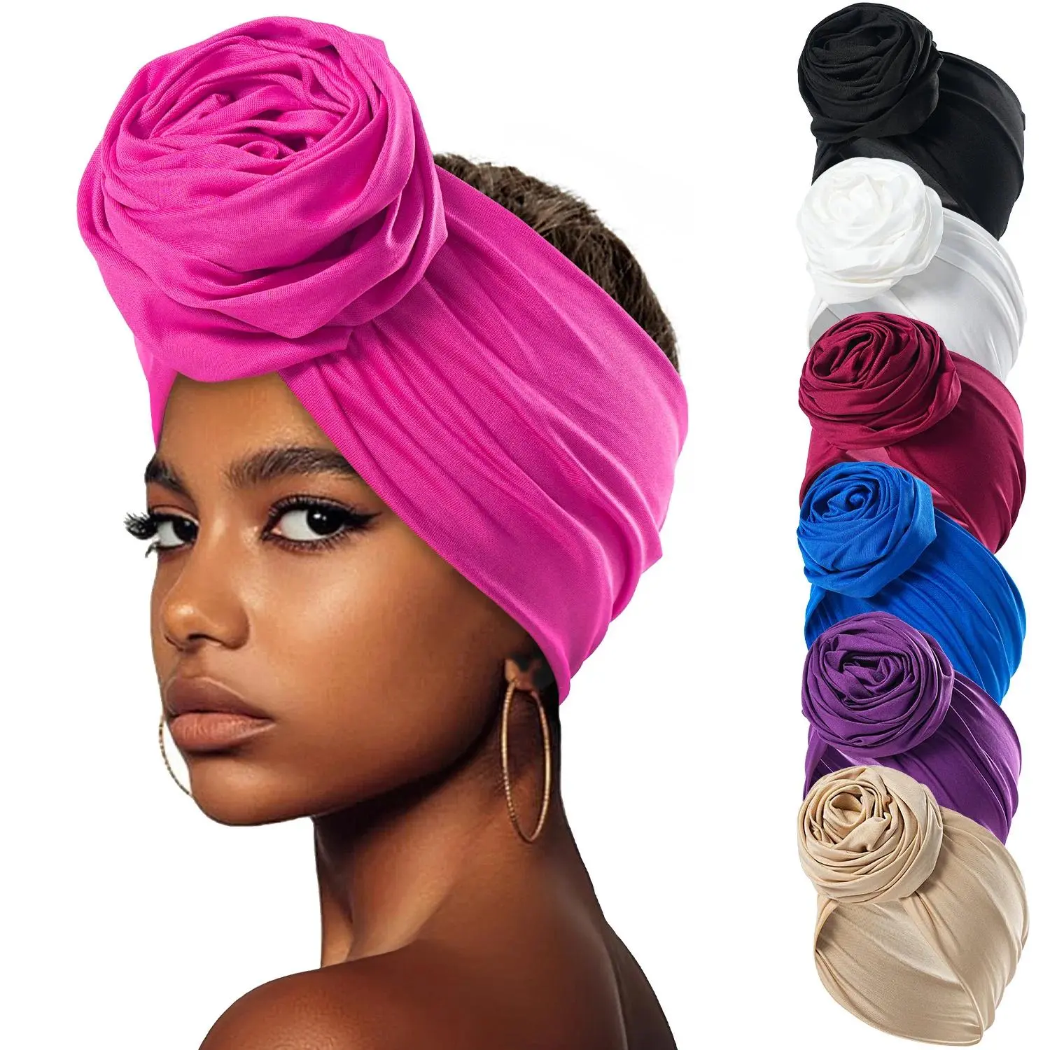 Fashion Big Flower Hairband Boho Flower Bandana Turban Wrap Women Hair Accessories African Women Elastic Headwear Chemo Headband
