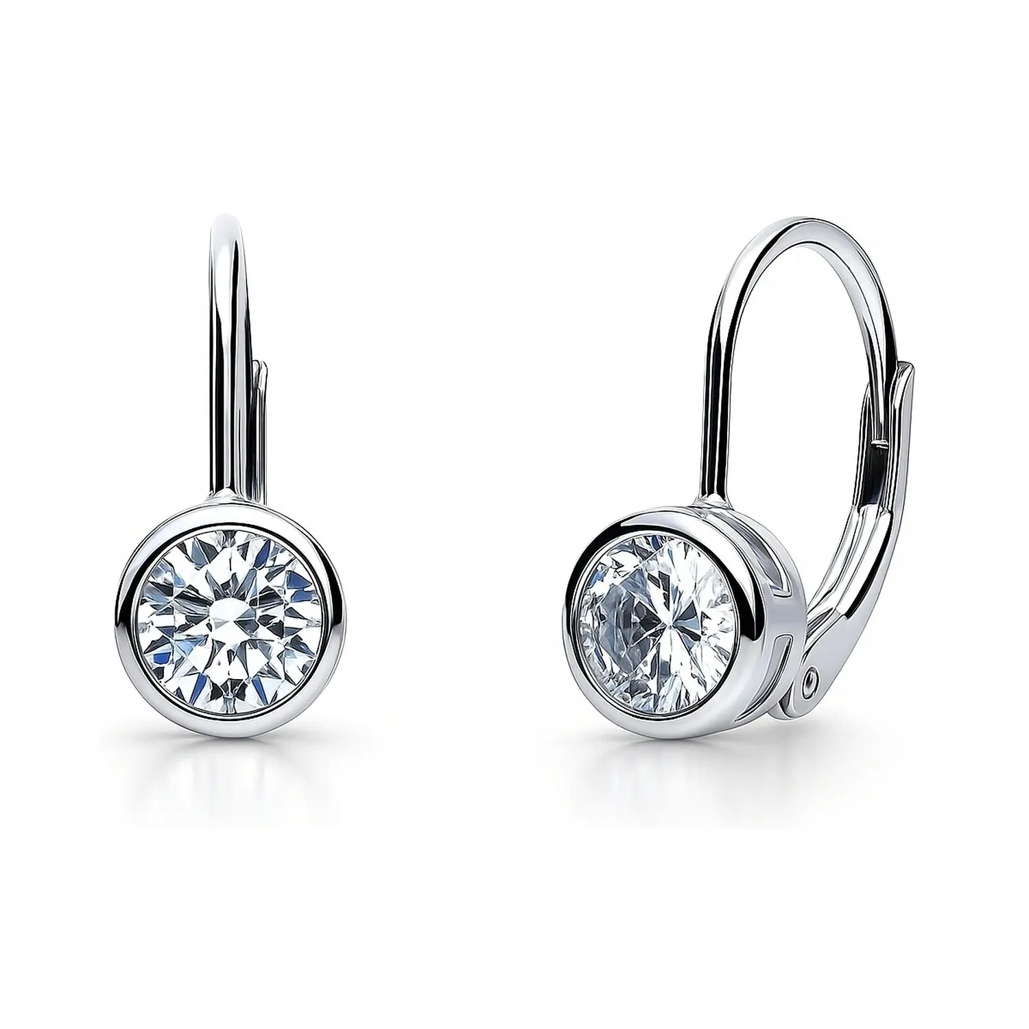 BERRICLE Sterling Silver Solitaire Leverback Drop Dangle Earrings for Women, 1.2 Carat Bezel Set Round Cut Cubic Zirconia CZ, Rose Gold Flashed/Yellow Gold Flashed/Rhodium Plated