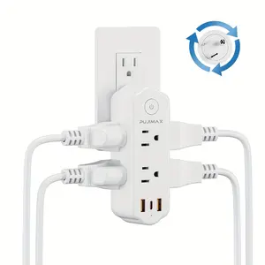 2 PUJIMAX Multi-functional Wall Sockets Per Unit, Including 2 USB Ports, 1 Type-C Port, 6 AC Plug Ports, Surge Protection, Safety Intelligence, Plug Supports 360 ° Rotation, Travel Plug Adapter, Suitable for Offices, Schools, And Dormitories.