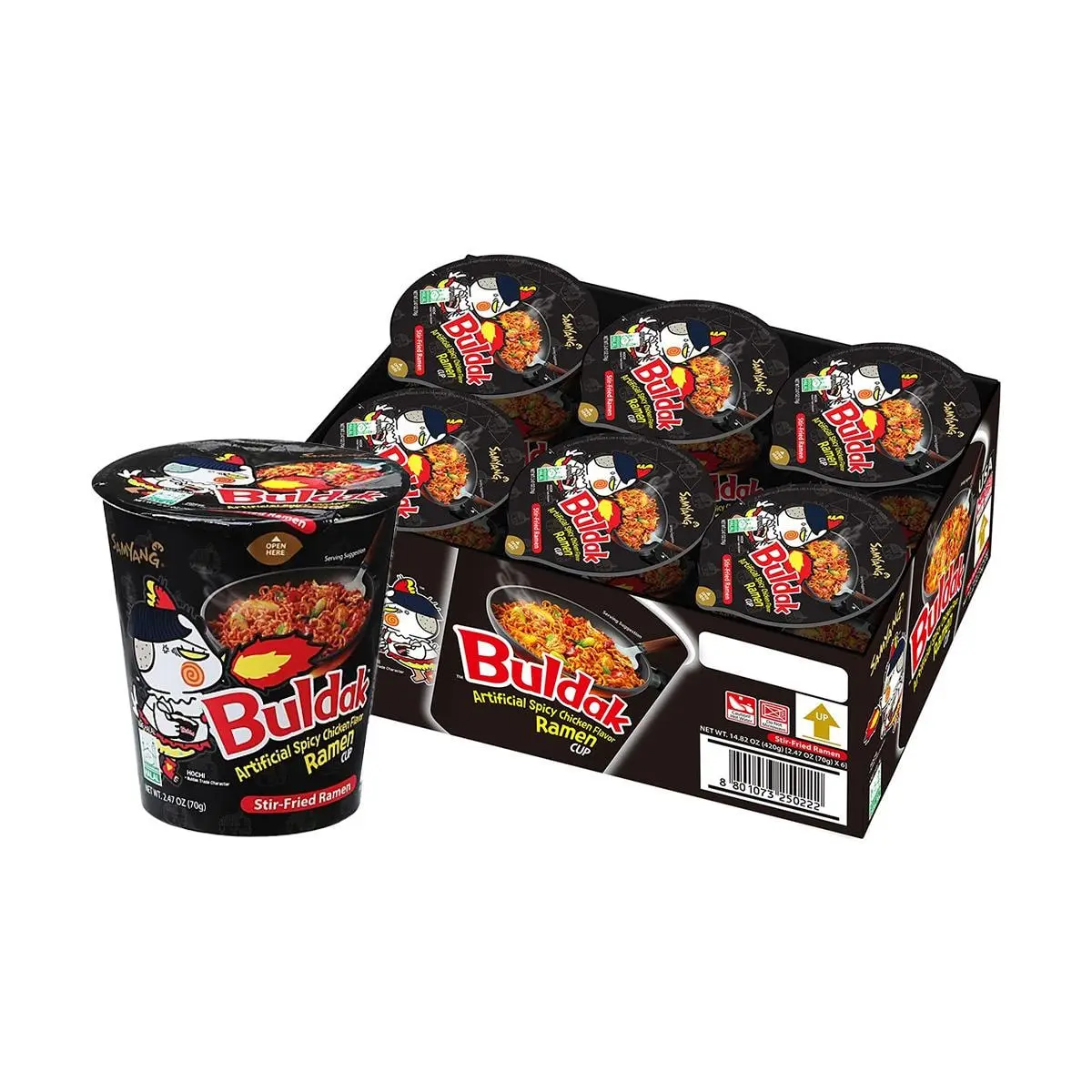 Samyang Buldak Spicy Chicken Ramen Noodles - 6 Cup Variety Pack, Korean Instant Noodles, Extra Hot Flavor, 70g Each