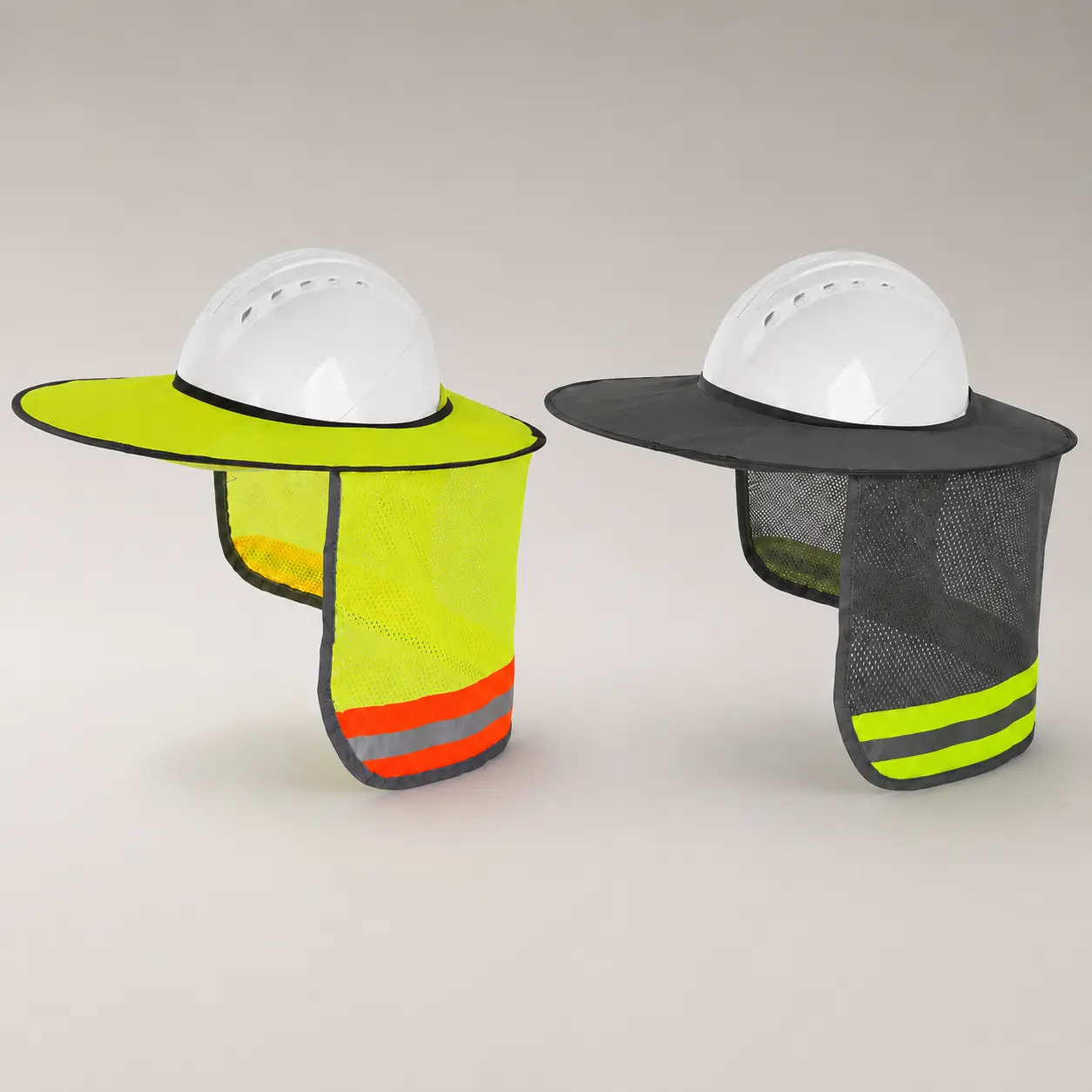 High Visibility Hard Hat Sunshade - Full Brim Sun Cover with Breathable Mesh Neck Protector, Reflective Trim, Foldable Design for Construction Outdoor Work