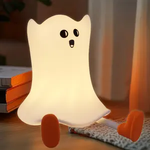 Halloween Ghost Night Lights Soft Silicone Rechargeable Baby Lamp with Timer for Children Bedside Holiday Gift