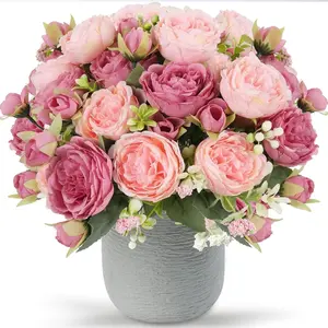 2026 New Model 4-Group Artificial Peony Bouquet, Mother's Day, Graduation Season, Birthday, Valentine's Day Gift, Silk Flowers, White Artificial Peony Bouquet, Country Style Home Decor, Bohemian Style Wedding Table Center Decoration, Artificial Plastic Fl