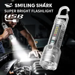 【SD-5430】SmilingShark Magnetic LED Torch, Super Bright 6-LED Adventure Torch with Tail Extension & Rotation, 5-Mode Type-C Rechargeable Flashlight with Red & Blue Flash for Camping, Hiking, Adventure Torches