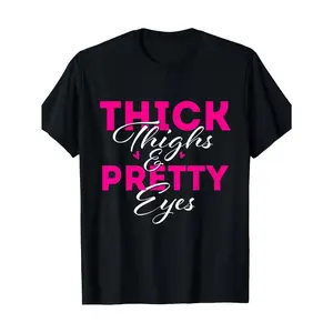 Men's "Thick Thighs & Pretty Eyes" Graphic Cotton T-Shirt - Black Casual Summer Tee with Bold Pink Print, Drop Shoulder Design, 100% Cotton, Machine Washable, Fitness Apparel| Striking Visual Appeal| 100% Cotton Fabric